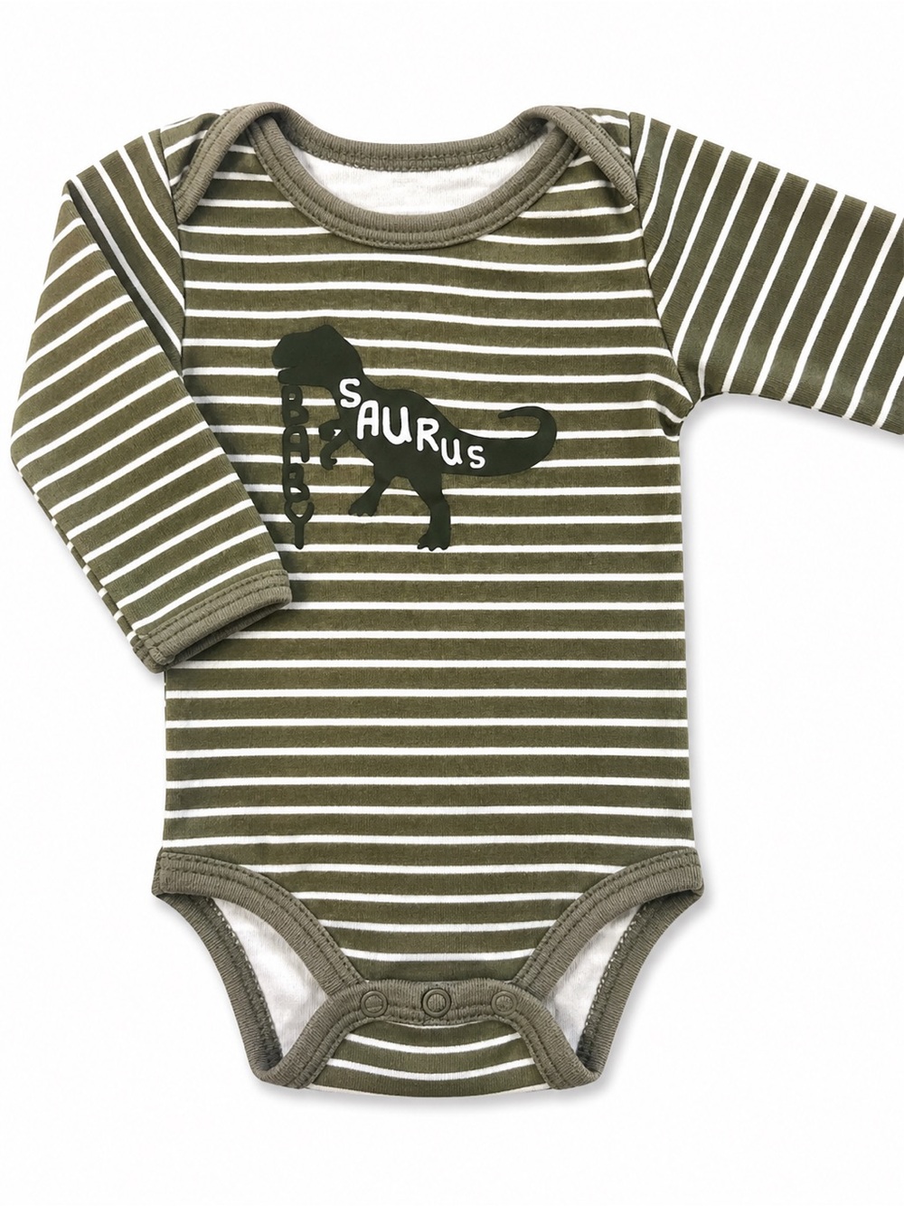 Koala Kids White and Olive Green Striped Baby Bodysuit